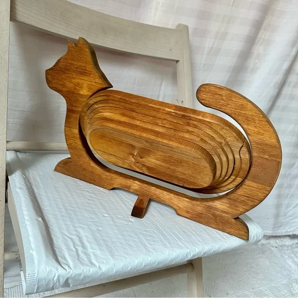 Vintage 80s Wooden Collapsible Folding CAT basket - Picture 6 of 10